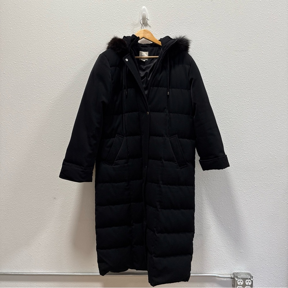 Anne Klein Black Puffer Coat Size Medium Fix‎ Fur Hood Vintage Down